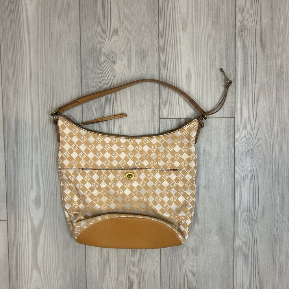 Fossil Talulla Hobo Leather Bag Handbag White Tan Jacquard Leather Purse